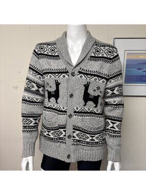 Old Navy Sweater Mens XL Gray Shawl Collar Wool Blend Llama Button Up Cardigan